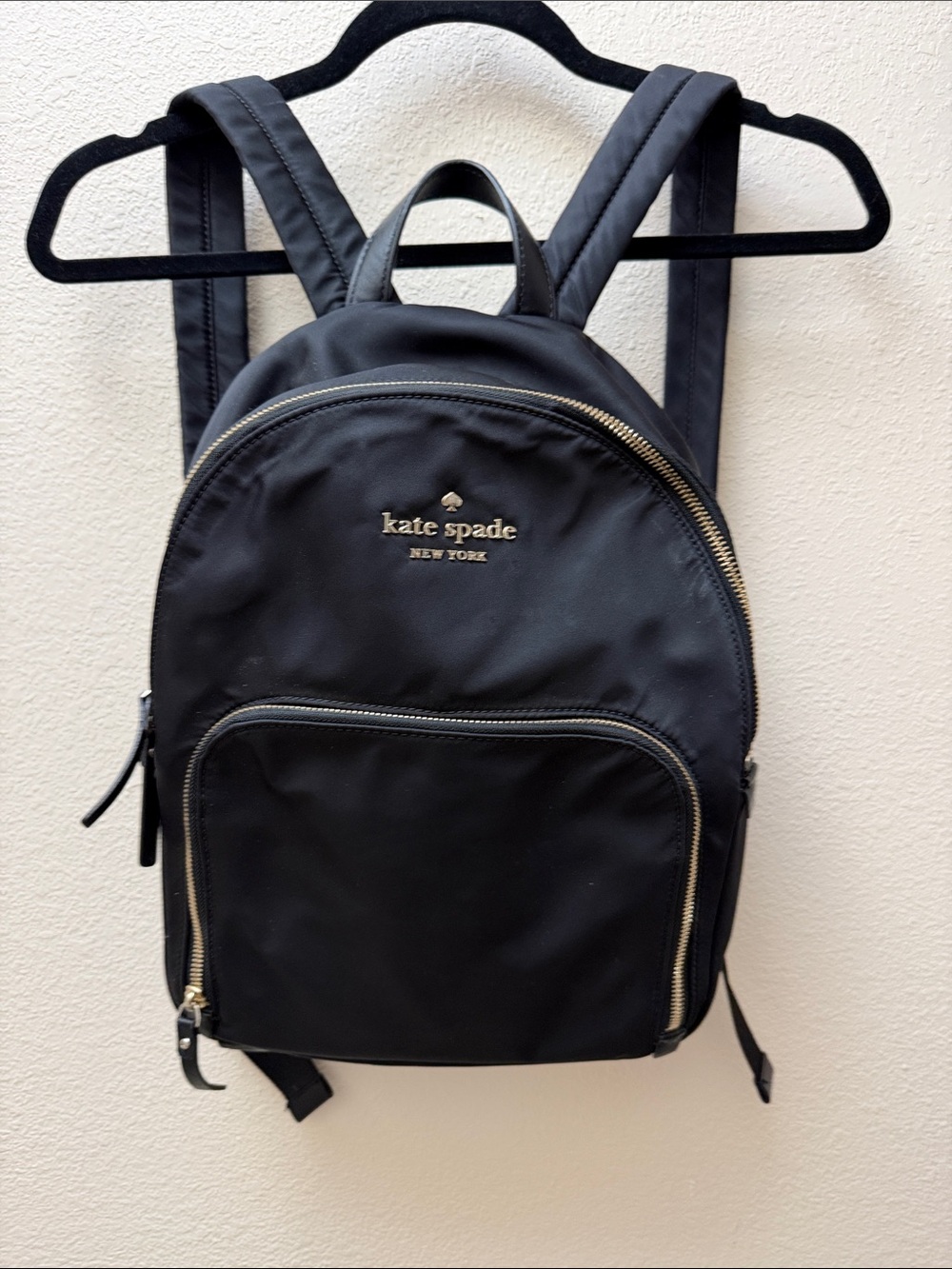 kate spade Black Nylon Mini Backpack with Gold Accents